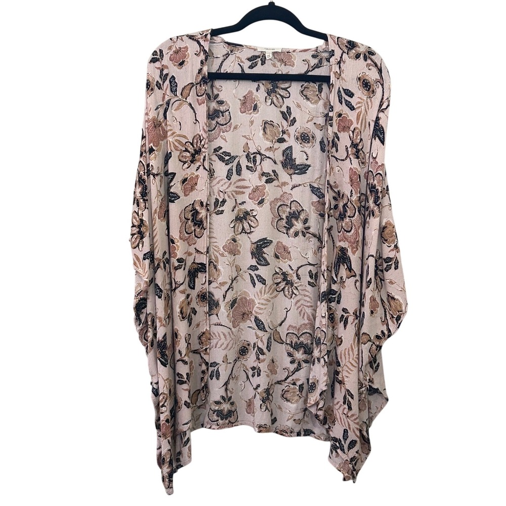 Maurices Tan Floral Kimono Womens One Size Boho Open Front Wrap Top